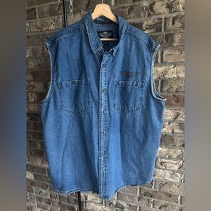Harley-Davidson Men’s Sleeveless Denim Button-Up Shirt – Size XXL